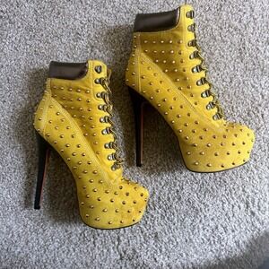 Only Maker Yellow Studded Platform Stiletto Ankle Boots Women 10 Drag Show